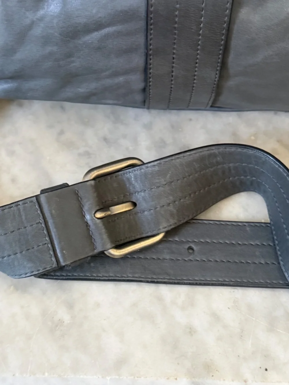Bally Large Leather Weekender Duffle Bag Slate Blue Travel Carry-On